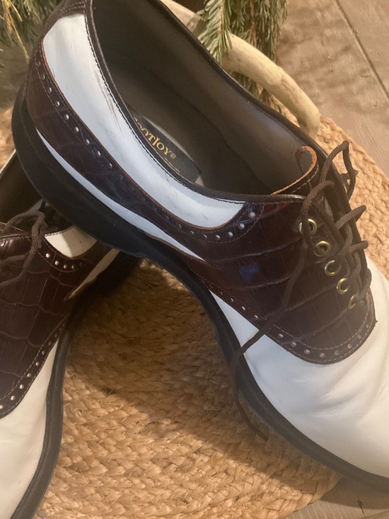 New FootJoy Classic Tour Tour Mens 13 M White Brown Gator Spike Golf Shoes NWOB main image 5